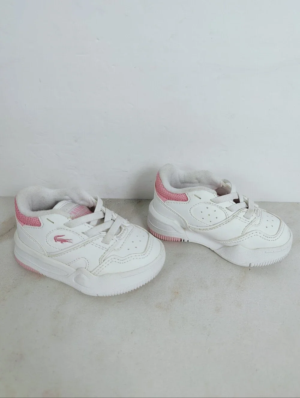 Lacoste Infant Baby Lineshot Sneakers Tennis Shoes Pink White, Sz 5